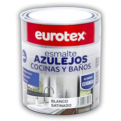 Imagen de EUROTEX Pintura para Azulejos al Agua con muy buena adherencia SIN imprimación Disponible En una gran variedad de colores Brillante o Satinado Formato 750 ml (Blanco Satinado)