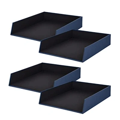 Imagen de Rössler Papier 1335452900 4 S.O.H.O Cesta archivadora para DIN A4, azul marino, piezas, bandejas apilables, bandeja cartas 26 x 6 32 cm