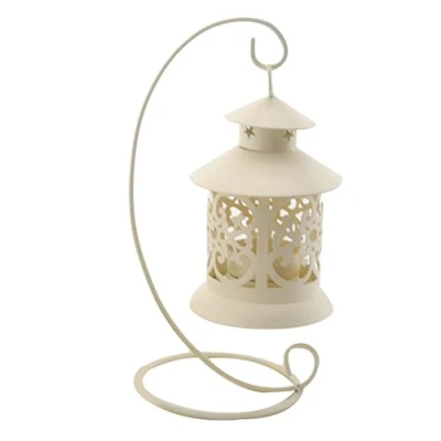 Imagen de Brussels 08 faroles decorativos para velas de escritorio colgando hueco candelabro con soporte soporte, farol marroquí antiguo metal decoración boda blanco
