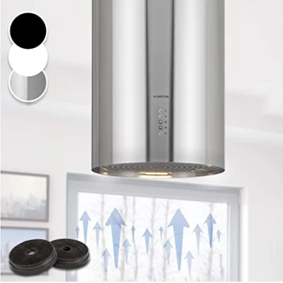 Imagen de Klarstein Campana Extractora Isla para Cocina, Extractor Cocina Flujo Aire 600m3/h con Temporizador, Campanas Extractoras Ajustables Diseño de Tubo y 3 modos, Filtros Carbón