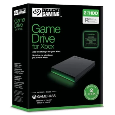 Imagen de Seagate Game Drive for Xbox, 2 TB, Unidad de disco duro (HDD) externa portátil, USB 3.2 Gen 1, negra, certificación LED RGB, con 3 años Rescue Services (STKX2000403)
