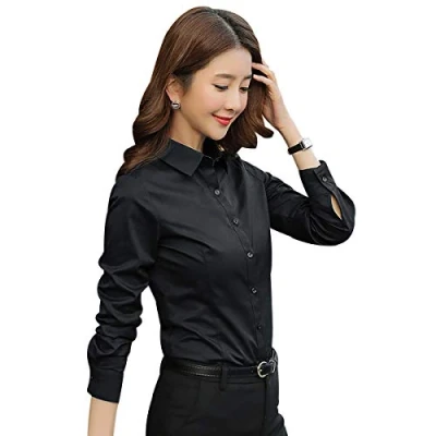 Imagen de Camisas Mujer Blusas Invierno Blusa Negra Tallas Grandes Camisa Tirantes De Vestir Manga Larga Negro 4XL