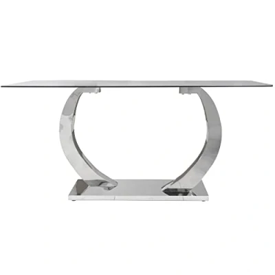 Imagen de DRW Mesa de Comedor Rectangular Metal y Cristal en Transparente Cromado 160x90x75cm