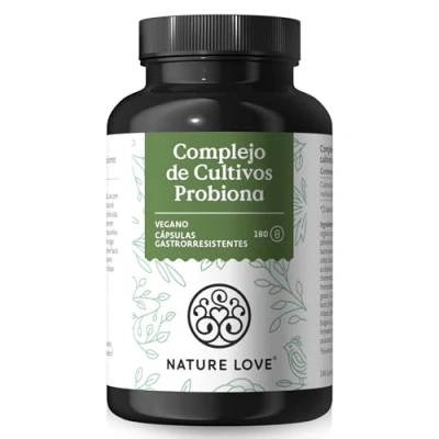 Imagen de NATURE LOVE® Complejo de cultivos Probiona (Probioticos) 20 cepas bacterianas + inulina ecológica 180 cápsulas gastrorresistentes mil millones UFC por dosis diaria Vegano