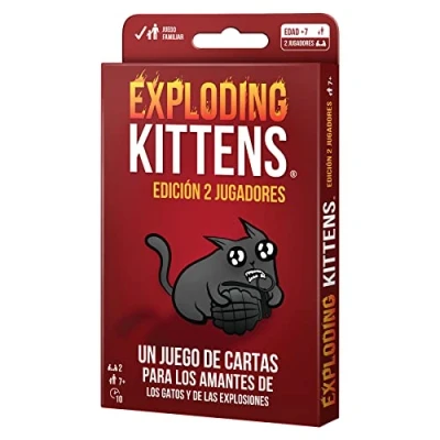 Imagen de Exploding Kittens Edición 2 Jugadores Juego de Cartas en Español, Multicolor