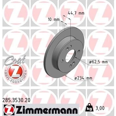 Imagen de ZIMMERMANN COAT Z 285.3530.20 Disco de freno 234 10 6/5 5 100 macizo revestido