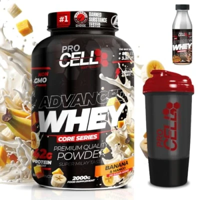 Imagen de PACK Procell Proteinas Whey Advanced 2Kg (Banana Mango) + Batido Monodosis Shaker &quot;REGALO&quot; Proteina concentrada Gana masa muscular en polvo Batidos de