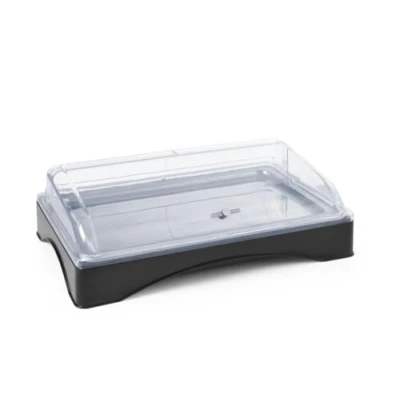 Imagen de HENDI Vitrina expositora refrigerada, mostrador para Buffets, conjunto exhibidor climatizado con cubierta transparente, bloque refrigerante y bandeja GN 1/1, 555x357x(h)175 mm, ABS, PC, acero inox