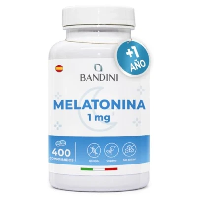 Imagen de Bandini® Melatonina Pura 400 Comprimidos Veganas Más de 1 Año Suministro Inductor del Sueño Natural 1mg Fácil Tragar, Suplemento para un Mejor Descanso, Fuerte Dormir