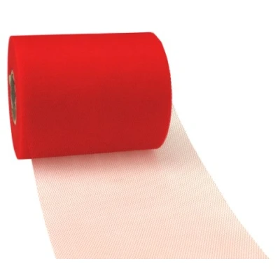 Imagen de PRÄSENT VERONA cinta de decoración color rojo tul, 50 m largo, 112 mm ancho, embalar, decorar, hacer manualidades, envolver regalos, lazo elegante tul para eventos especiales