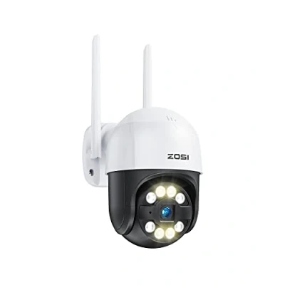 Imagen de ZOSI 3MP Cámara Vigilancia WiFi Exterior, 2K Seguridad IP Domicilio con Enchufe Pan 355 Tilt 140, Detección de Personas y Seguimiento Automático, Visión Nocturna Color, Audio Bidireccional