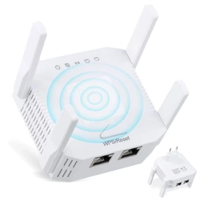 Imagen de Mapille Repetidor WiFi Potente 1200Mbps, Extensor Doble Banda 2,4GHz y 5GHz, Amplificador con 4 Antenas Externas, Cobertura 360 para Casa, Modo Repetidor/Ap/Router