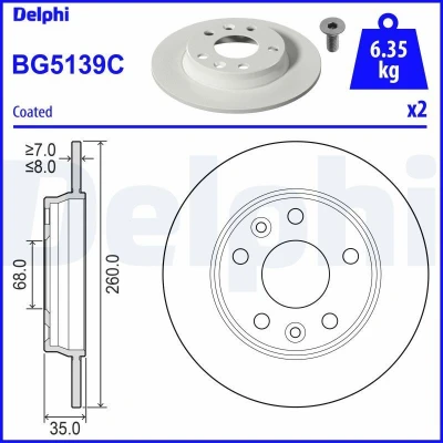Imagen de DELPHI BG5139C Disco de freno 260 8 5 macizo revestido sin procesar cojinete rueda, anillo sensor ABS RENAULT: Zoe
