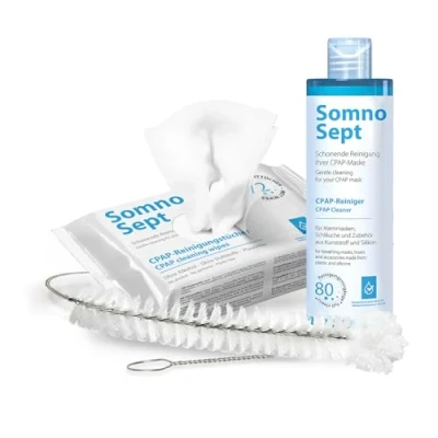 Imagen de SomnoSept CPAP Kit de limpieza (SomnoSept 400 ml, 72 toallitas Brush 19 mm) Paquete sin preocupaciones alta calidad