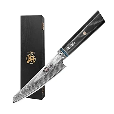 Imagen de MITSUMOTO SAKARI Cuchillos Japoneses Profesional, Kiritsuke Forjado a Mano, 18 cm Cocina de HAP40 Acero en Polvo(Mango Micarta y Caja Regalo)