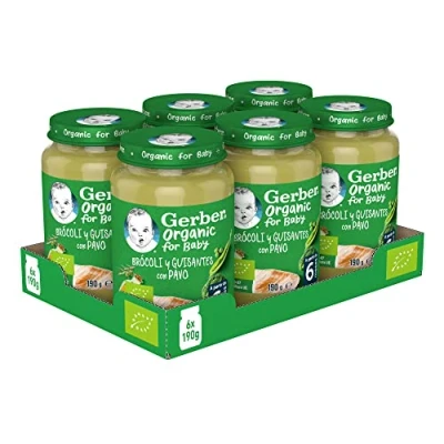 Imagen de GERBER Organic Brócoli Guisantes Pavo, Tarritos 6x190g, a partir de 6 meses