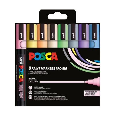 Imagen de uni ball POSCA (182518) Marker mit mittelfeiner Rundspitze, 8er Set, Pastell