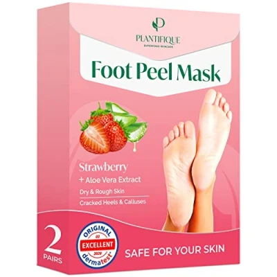 Imagen de PLANTIFIQUE Mascarilla Pies Exfoliante Fresa 2 Pares Peeling Calcetines Exfoliantes de Crema Secos y Agrietados Callos Eliminar, Pedicura Profesional