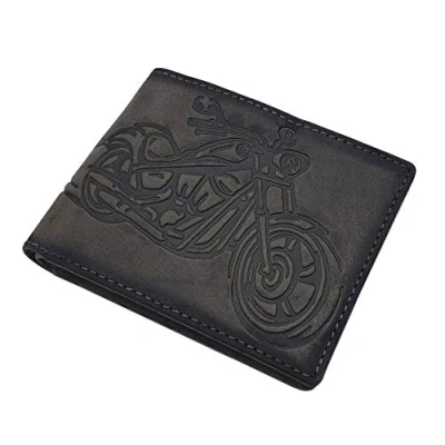 Imagen de Cuero de búfalo Cartera con Motocicleta Motivo Bloqueo RFID y NFC (Gris)