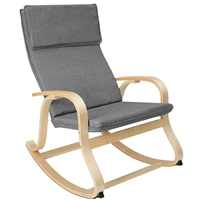 Imagen de TecTake® Mecedora Roca de Madera Abedul 150kg, Silla Mecedora, Oscilante, Sillón Ergonómico para Balanceo Gris Claro