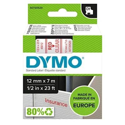 Imagen de LabelManager 450D Dymo 45012 (S0720520) cinta plástica rojo sobre transparente 12mm