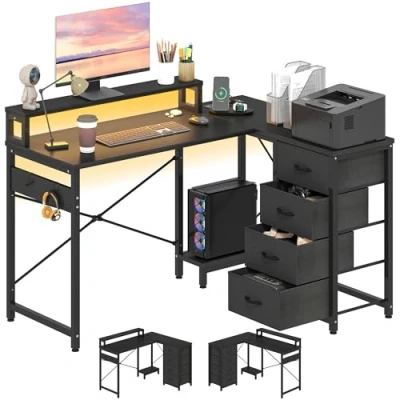 Imagen de YITAHOME Mesa Escritorio con Estante de Almacenamiento Bricolaje 4 Niveles, Ordenador 2 Puertos USB y Enchufes para Oficina, Estudio, Sala Estar, 130x100x75cm, Negro