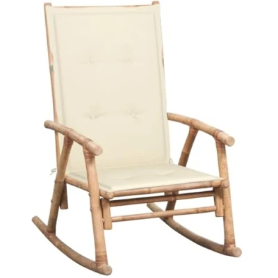 Imagen de vidaXL Silla Mecedora con Cojín Balcón Terraza Tumbona Sillón Patio Exterior Asiento Butaca Muebles Mobiliario Decoración Resistente Duradera Bambú