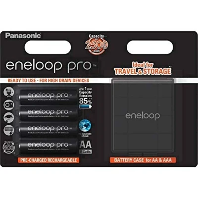Imagen de Panasonic Eneloop Pro 4 Piezas. Pilas Recargables Ni MH 2500 mAh tamaño AA + portapilas