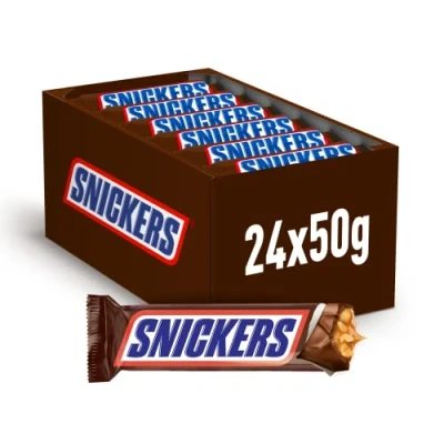 Imagen de Snickers Barrita de Chocolate con Leche, Crema Cacahuete, Caramelo y Cacahuetes, 24x50g