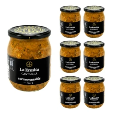 Imagen de LA ERMITA Cocido Montañés Tradicional, Receta Cántabra con Alubias, Berza y Compango, Sin Gluten ni Alérgenos, Tarro de Vidrio 550 g (Pack 6 unidades)