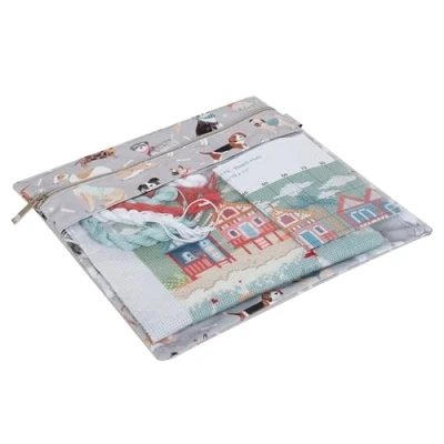 Imagen de Hobby Gift Bolsa Plana para proyectos Almacenamiento de Costura Tarjetas felicitación Papercraft con Aguja Resistente al Agua y Seguro 28 x 0,5 cm Perros Grises
