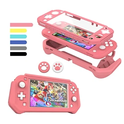 Imagen de FIWWAT Funda Protectora para Nintendo Switch Lite, Lite con TPU Desmontable + Pantalla de PC Integrada 2 Tapas Agarre Pulgar, Protección Total Rosa