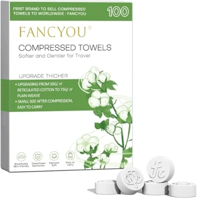 Imagen de Fancyou Toallas Comprimidas Desechable para la Cara,Toallitas Desmaquillantes Viaje Mini Espesadas,Compressed Towels for Travel Pequeñas Faciales el Hogar,Belleza Salón(100 Unidad Verde)