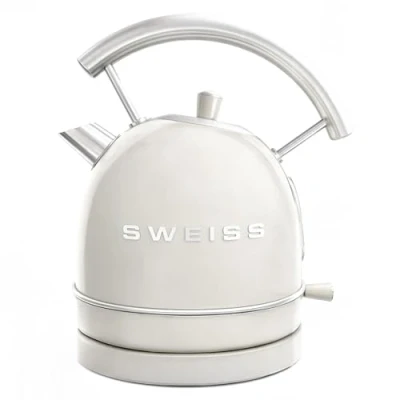 Imagen de SWEISS Hervidor eléctrico vintage KTL8 1,5L, Práctico compacto de acero inoxidable 2200W, Ebullición rápida, Nivel agua visible y graduado, Desconexión automática, Base 360, Beige