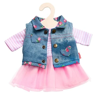 Imagen de Heless 2550 Conjunto de ropa para muñecas, 2 piezas con vestido tul y chaleco vaquero, talla 35 45 cm
