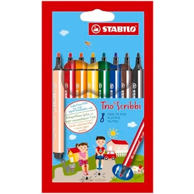 Imagen de Rotulador triangular con punta de fibra amortiguada STABILO Trio Scribbi Estuche 8 colores