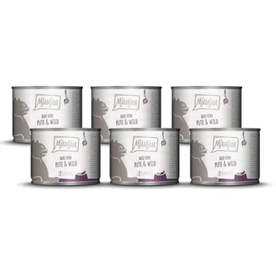 Imagen de MjAMjAM Comida húmeda Premium para Gatos Duo de Buen Pavo y Caza con trozos Manzana, Pack 6 (6 x 200g), sin Cereales Extra Carne