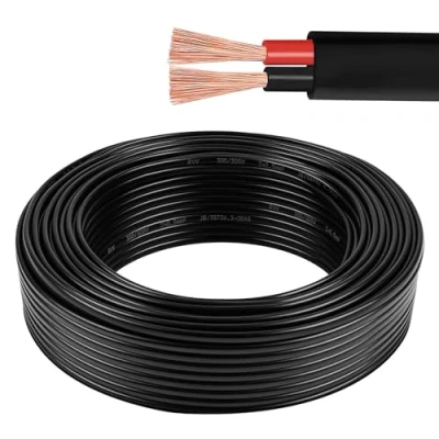 Imagen de AOHEWEI 2 x 0,5 mm² cable plano gemelo de núcleos eléctrico cobre conductores 5 V 12 24 60 V, para barco automotriz rojo/negro pared delgada 5/10/20/50 metros