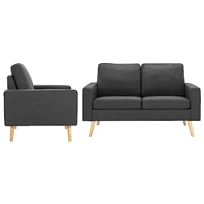Imagen de vidaXL Conjunto de Sofás 2 Piezas Butaca Sillón Asiento Dormitorio Sala Estar Salón Mueble Acolchado Suave Cómodo Sencillo Tela Gris Oscuro