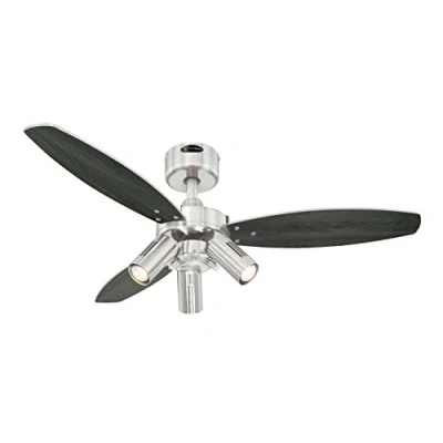 Imagen de Westinghouse Lighting Jet Plus Ventilador de Techo E14, 120 W, Acabado en níquel Satinado con aspas Reversibles wengué/Plata, 105x37cm