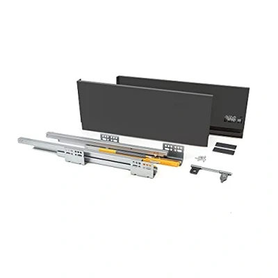 Imagen de Emuca Kit de cajón para cocina o baño con guias extracción total y cierre suave, altura 185mm profundidad 400mm, Gris antracita