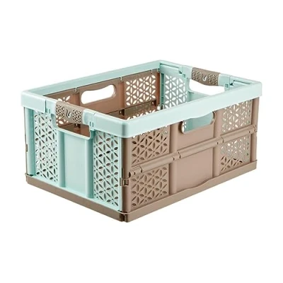 Imagen de keeeper Robusta Caja Plegable con Mangos Suaves, 48,5 x 35 23,5 cm, 32 l, Lea, Azul/Marrón