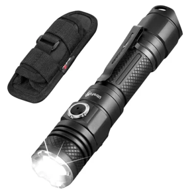 Imagen de UltraFire linterna LED con funda, 1200 lúmenes, táctica batería, zoomable 6 modos, pequeña, recargable por USB, T4
