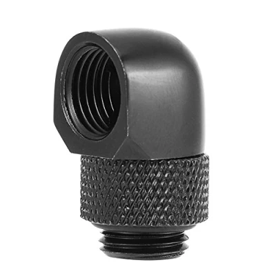 Imagen de Richer R G1 / 4 Conector de Codo Rosca Giratorio 90 Grados para Tubos Blandos y Duros(Latón+Cromado)(Negro)