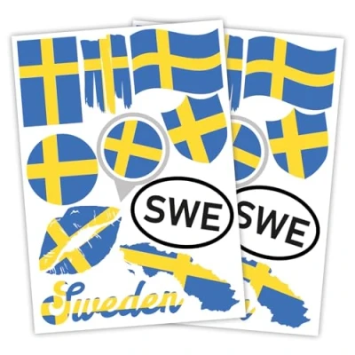 Imagen de Finest Folia Juego de 2 pegatinas DIN A4, bandera país, para coche y moto, autoadhesiva, resistente a la intemperie, R217 (49 Suecia)