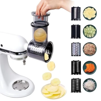 Imagen de accesorio para rallador y triturador compatible con batidora de pie Kitchen Aid, queso 5 cuchillas