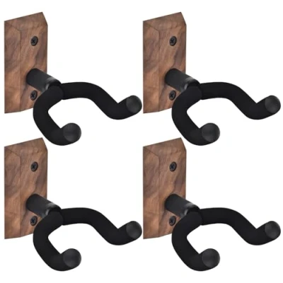 Imagen de soporte guitarra pared paquete de 4, colgadores para con gancho suave ajustable guitarras todos los tamaños, en forma U madera for acústica