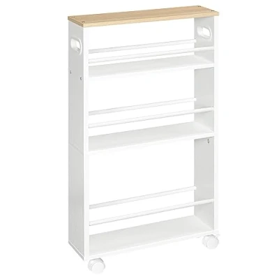 Imagen de HOOBRO Carro de Servicio, Cocina con 4 Estantes y Asas, Ahorro Espacio, Ruedas Bloqueables Barras en Las Repisas, Fácil Montaje, Blanco Madera Natural EWN15TC01