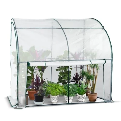 Imagen de VOUNOT® Invernadero Jardín Inclinado de Pared Respaldado, Túnel Semicircular Plantas Verduras Flores, Cubierta PE Impermeable 135g/m² para Balcón y Terraza 200x100x180cm Blanco
