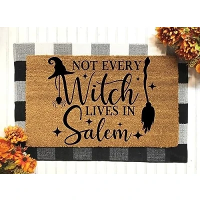 Imagen de Felpudo de inauguración la casa, regalo para el hogar, no todas las brujas viven en Salem, decoración Halloween, tapete baño, absorbente agua, a prueba humedad, puerta, entrada,